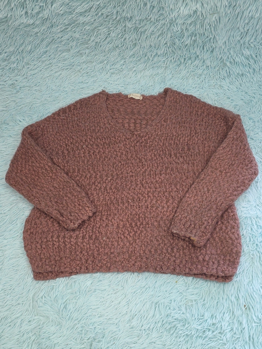 Altar'd State Chunky Knit V-Neck Pullover Sweater Mauve Pink